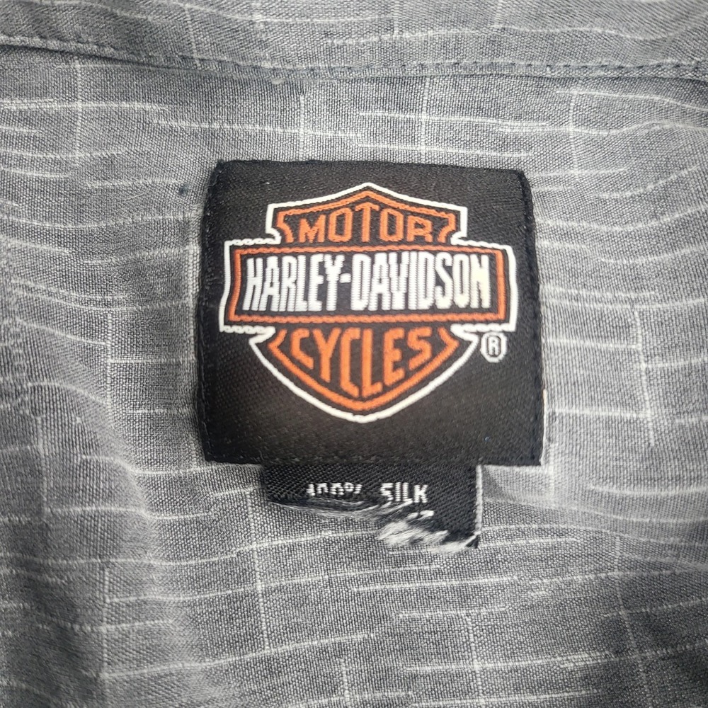 Harley-Davidson Shirt Mens XL Gray Motorcycle Short Sleeve Hawaiian Button Front - Picture 3 of 8